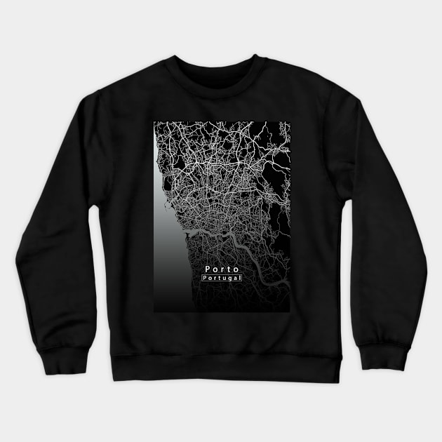 Porto Portugal City Map dark Crewneck Sweatshirt by Robin-Niemczyk